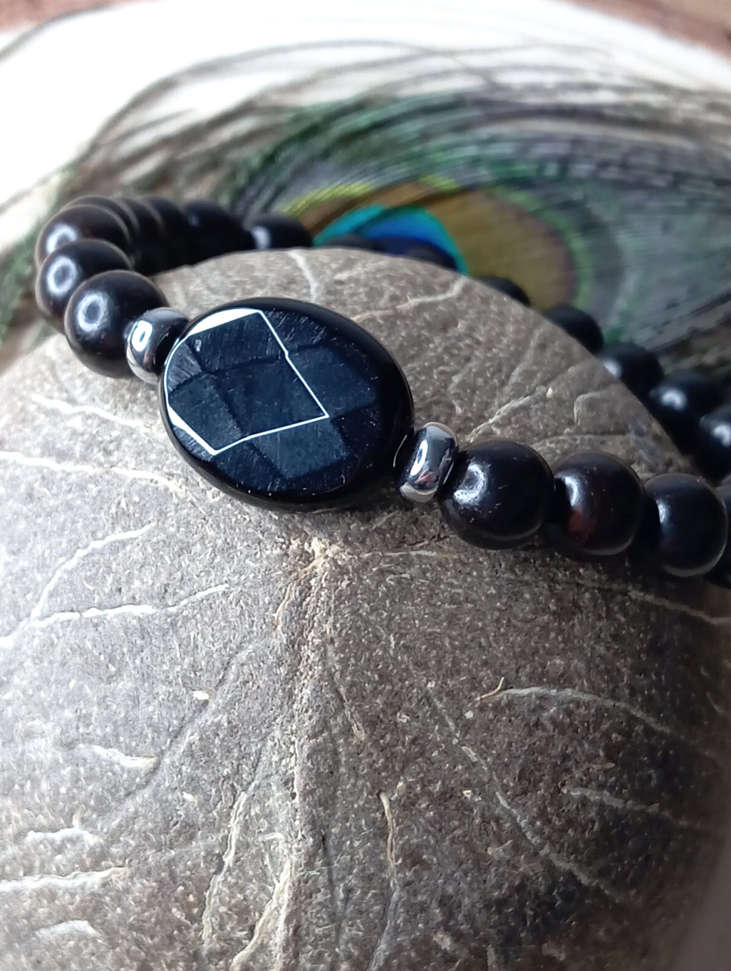 Bracelet en Onyx et Bois d'Ébène