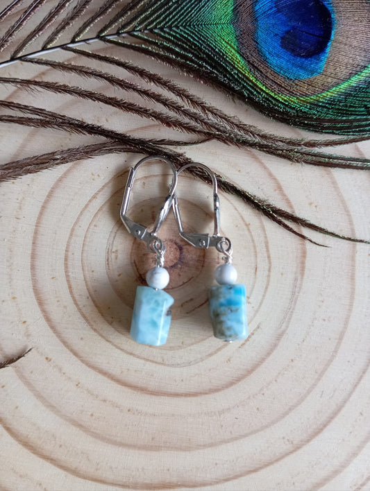Boucles d'oreilles larimar et howlite