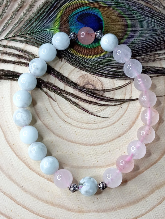 Bracelet en Angélite et Quartz Rose