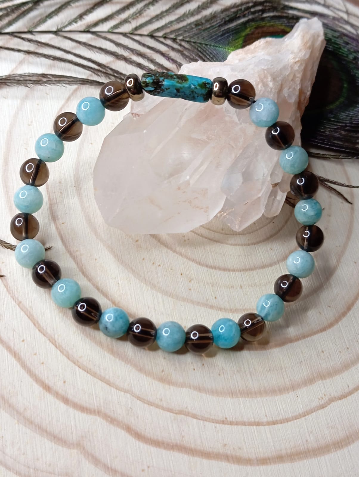 Bracelet en Turquoise, Amazonite et Quartz Fumé