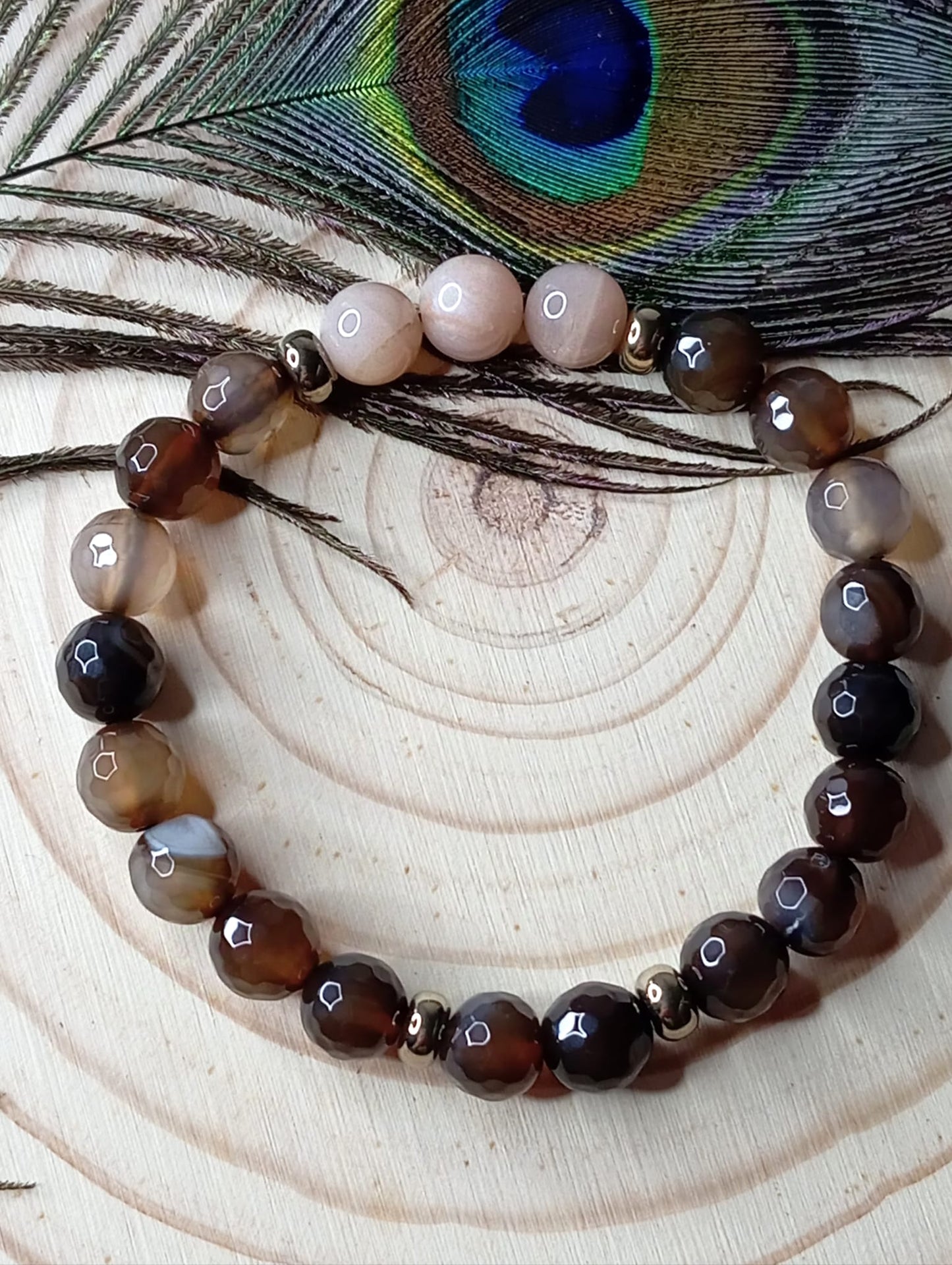 Bracelet en Agate Brown et Pierre de Soleil