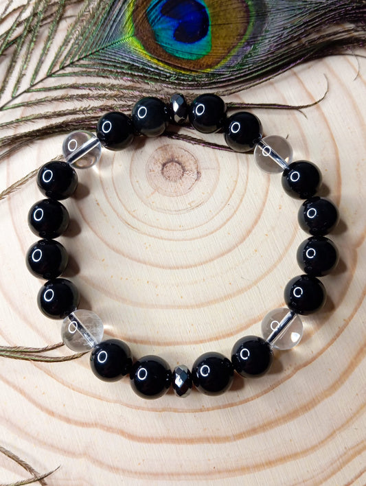 Bracelet en Obsidienne Œil Céleste et Cristal de Roche