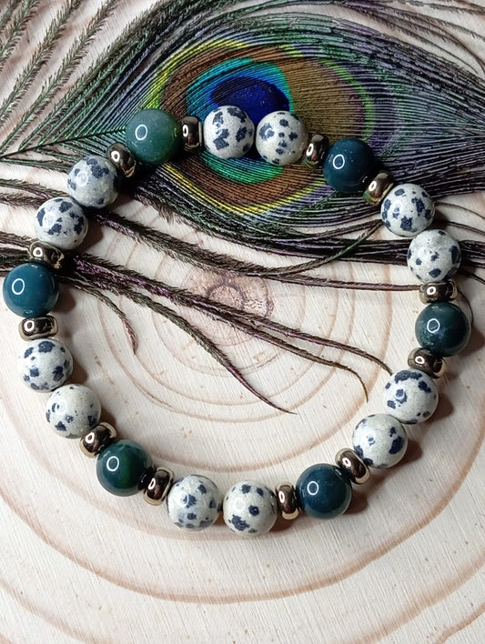 Bracelet en Agate Indienne et Jaspe Dalmatien