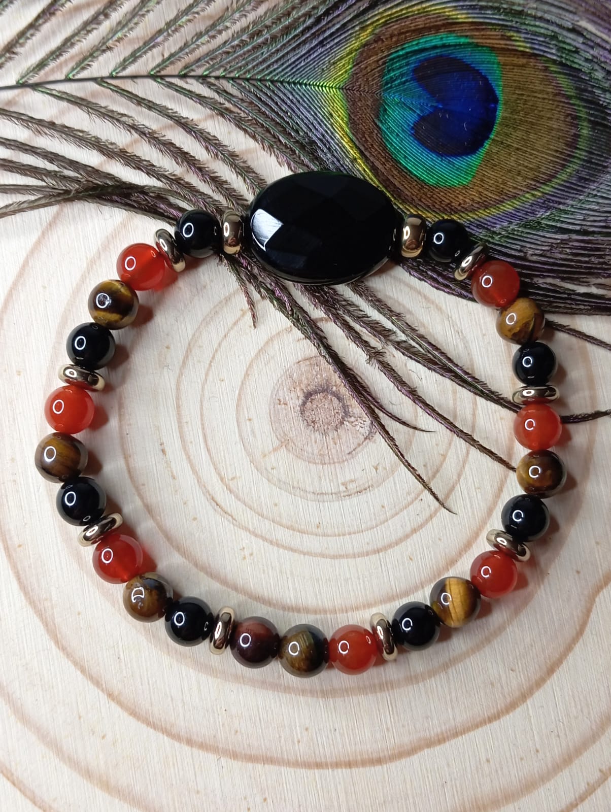 Bracelet en Onyx, Œil de Tigre et Cornaline