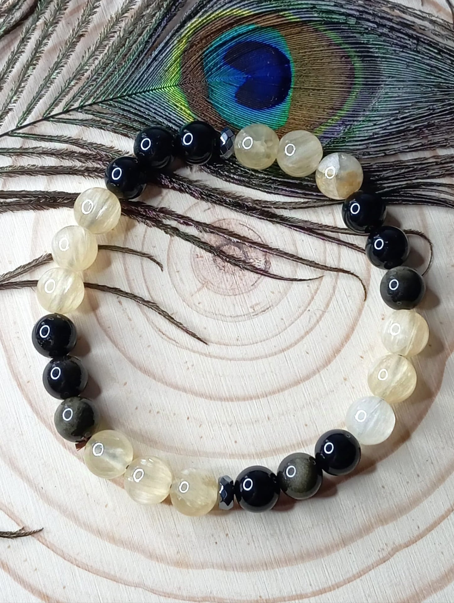 Bracelet en Obsidienne Dorée et Calcite Jaune